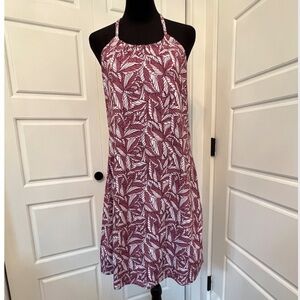 Eddie Bauer Plum and White Leaf Print Midi Dress